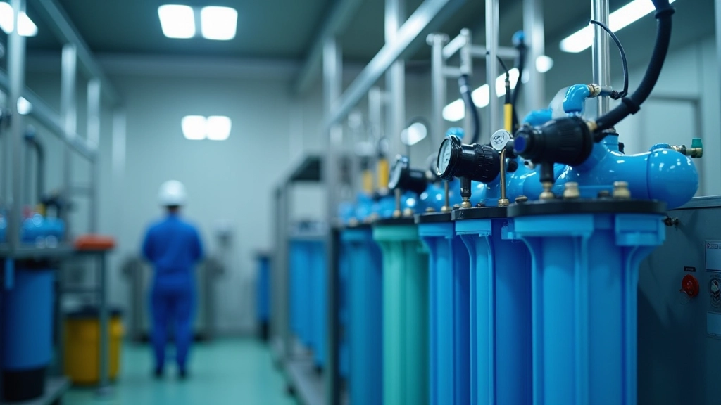 Reverse osmosis membrane system with pressure gauges and connection points, industrial water purification unit